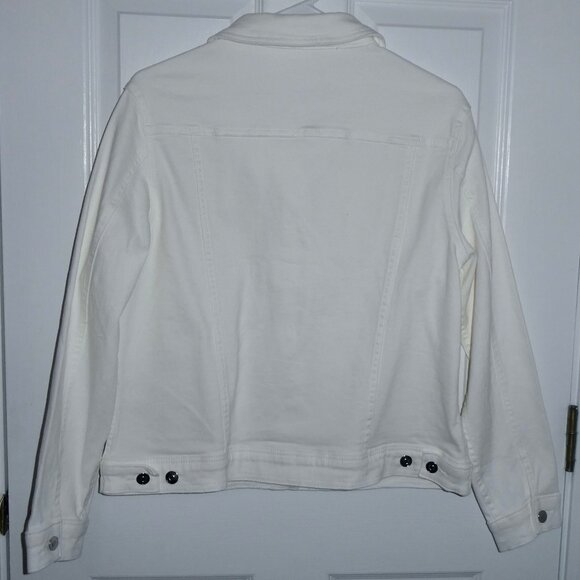 NEW OFF WHITE TEMU OR SHEIN WHITE DENIM JEAN JACKET - SILVER BUTTONS - WOMENS M - Picture 3 of 3